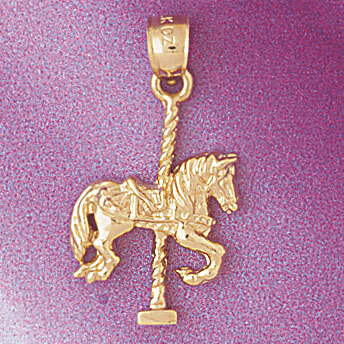 Carousel Horse Pendant Necklace Charm Bracelet in Yellow, White or Rose Gold 6003