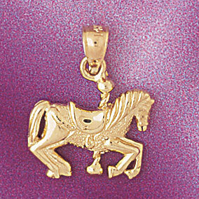 Carousel Horse Pendant Necklace Charm Bracelet in Yellow, White or Rose Gold 6004