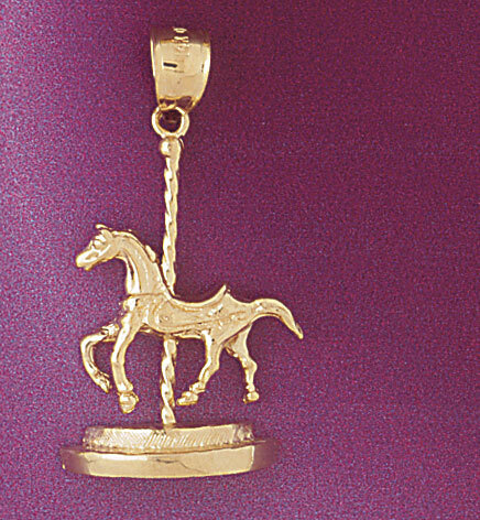 Carousel Horse Pendant Necklace Charm Bracelet in Yellow, White or Rose Gold 6007