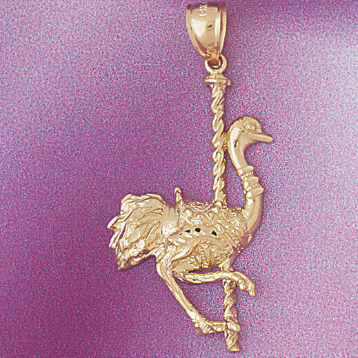 Carousel Ostrich Pendant Necklace Charm Bracelet in Yellow, White or Rose Gold 6008