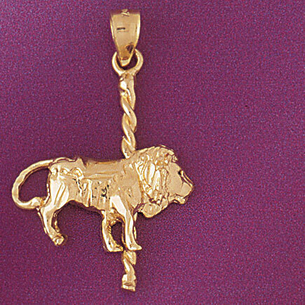 Carousel Lion Pendant Necklace Charm Bracelet in Yellow, White or Rose Gold 6011