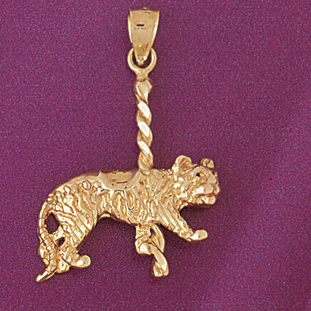 Carousel Tiger Pendant Necklace Charm Bracelet in Yellow, White or Rose Gold 6012
