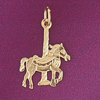 Carousel Horse Pendant Necklace Charm Bracelet in Yellow, White or Rose Gold 6015