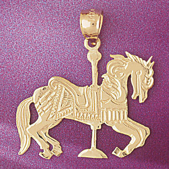 Carousel Horse Pendant Necklace Charm Bracelet in Yellow, White or Rose Gold 6018