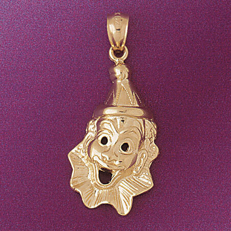 Clown Pendant Necklace Charm Bracelet in Yellow, White or Rose Gold 6059