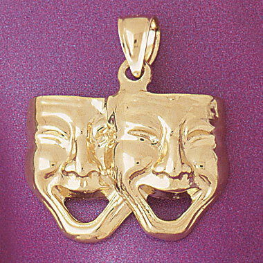 Drama Mask Pendant Necklace Charm Bracelet in Yellow, White or Rose Gold 6079