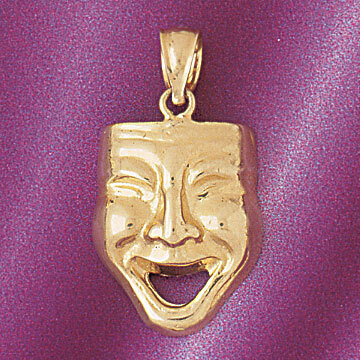 Drama Mask Pendant Necklace Charm Bracelet in Yellow, White or Rose Gold 6080