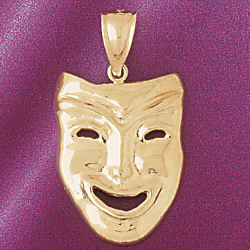 Drama Mask Pendant Necklace Charm Bracelet in Yellow, White or Rose Gold 6081