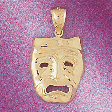 Drama Mask Pendant Necklace Charm Bracelet in Yellow, White or Rose Gold 6082