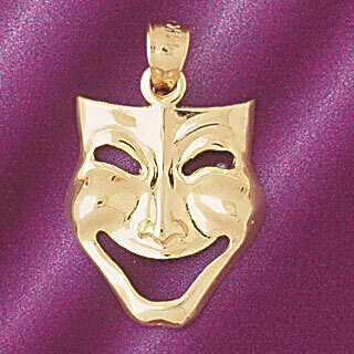 Drama Mask Pendant Necklace Charm Bracelet in Yellow, White or Rose Gold 6085