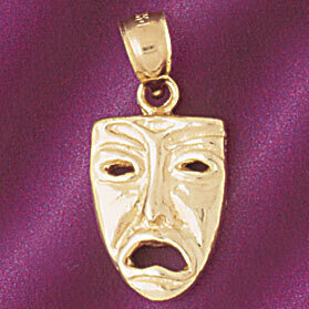 Drama Mask Pendant Necklace Charm Bracelet in Yellow, White or Rose Gold 6089