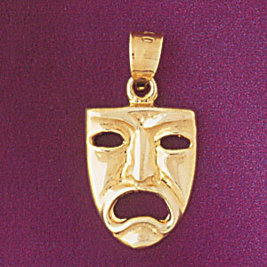 Drama Mask Pendant Necklace Charm Bracelet in Yellow, White or Rose Gold 6090