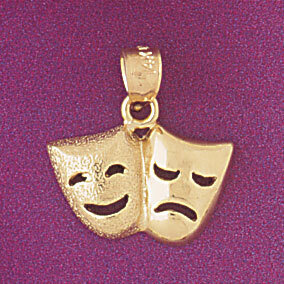 Drama Mask Pendant Necklace Charm Bracelet in Yellow, White or Rose Gold 6092