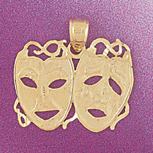 Drama Mask Pendant Necklace Charm Bracelet in Yellow, White or Rose Gold 6093