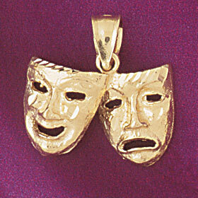 Drama Mask Pendant Necklace Charm Bracelet in Yellow, White or Rose Gold 6095