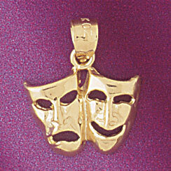 Drama Mask Pendant Necklace Charm Bracelet in Yellow, White or Rose Gold 6097
