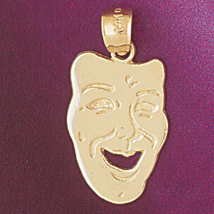 Drama Mask Pendant Necklace Charm Bracelet in Yellow, White or Rose Gold 6100