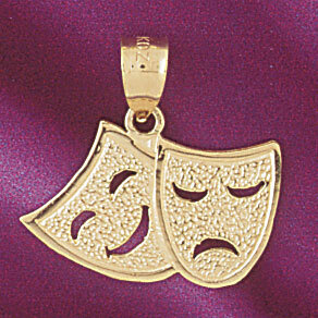 Drama Mask Pendant Necklace Charm Bracelet in Yellow, White or Rose Gold 6103