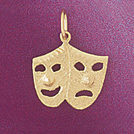 Drama Mask Pendant Necklace Charm Bracelet in Yellow, White or Rose Gold 6105