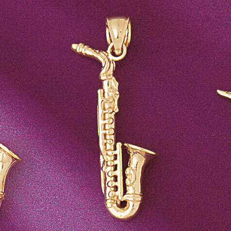 Saxophone Pendant Necklace Charm Bracelet in Yellow, White or Rose Gold 6160
