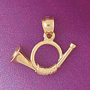 French Horn Trumpet Pendant Necklace Charm Bracelet in Yellow, White or Rose Gold 6178