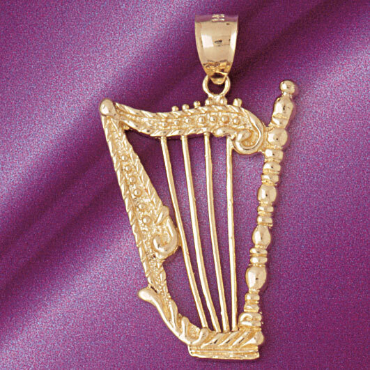 Harp Pendant Necklace Charm Bracelet in Yellow, White or Rose Gold 6182