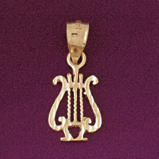 Harp Pendant Necklace Charm Bracelet in Yellow, White or Rose Gold 6185