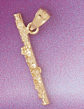 Flute Clarinet Pendant Necklace Charm Bracelet in Yellow, White or Rose Gold 6204