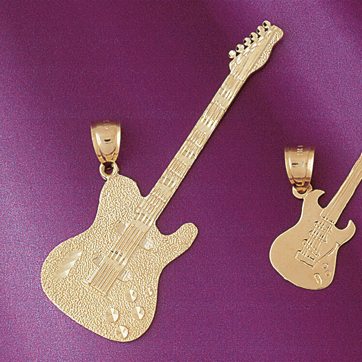 Guitar Pendant Necklace Charm Bracelet in Yellow, White or Rose Gold 6207