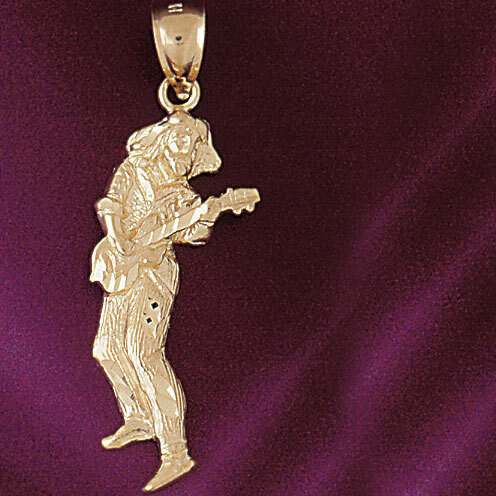 Guitar Player Pendant Necklace Charm Bracelet in Yellow, White or Rose Gold 6212