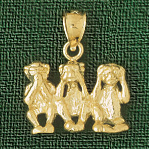 Monkeys Pendant Necklace Charm Bracelet in Yellow, White or Rose Gold 2263