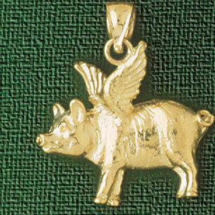 Flying Pig Pendant Necklace Charm Bracelet in Yellow, White or Rose Gold 2273