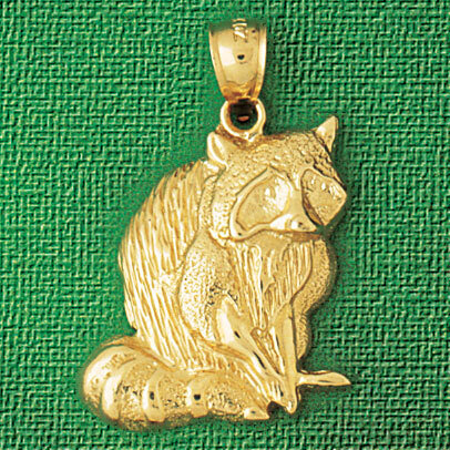 Raccoon Pendant Necklace Charm Bracelet in Yellow, White or Rose Gold 2749