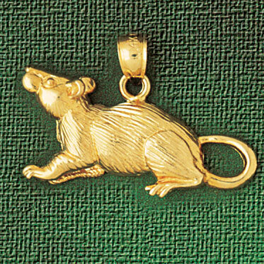 Rat Mouse Pendant Necklace Charm Bracelet in Yellow, White or Rose Gold 2758