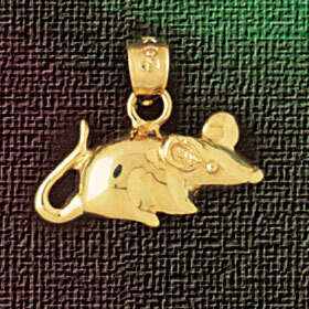 Rat Mouse Pendant Necklace Charm Bracelet in Yellow, White or Rose Gold 2761