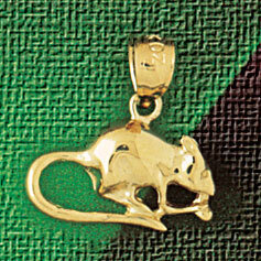 Rat Mouse Pendant Necklace Charm Bracelet in Yellow, White or Rose Gold 2762