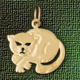 Cat Kitten Pendant Necklace Charm Bracelet in Yellow, White or Rose Gold 1964