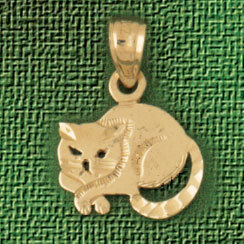 Cat Kitten Pendant Necklace Charm Bracelet in Yellow, White or Rose Gold 1965