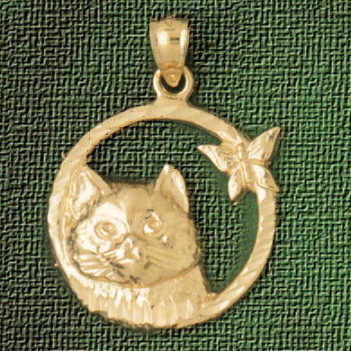 Cat Kitten Pendant Necklace Charm Bracelet in Yellow, White or Rose Gold 1968