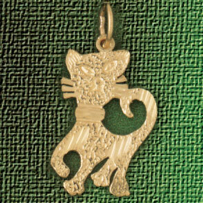 Cat Kitten Pendant Necklace Charm Bracelet in Yellow, White or Rose Gold 1971