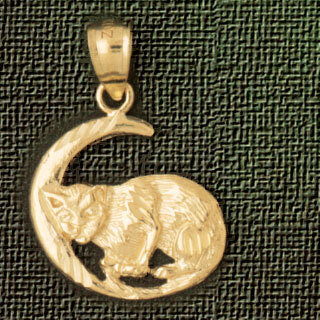 Cat Kitten Pendant Necklace Charm Bracelet in Yellow, White or Rose Gold 1974