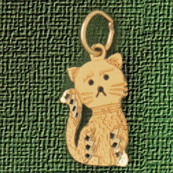 Cat Kitten Pendant Necklace Charm Bracelet in Yellow, White or Rose Gold 1976