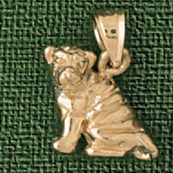 Dazzlers Jewelry Shar-Pei Dog Pendant Necklace Charm Bracelet in Yellow, White or Rose Gold 2038, M…