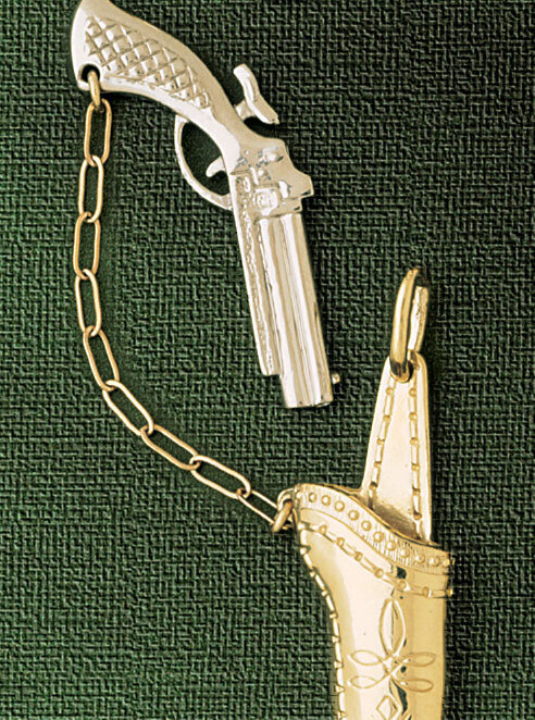 Cowboy Gun Pendant Necklace Charm Bracelet in Yellow, White or Rose Gold 2285