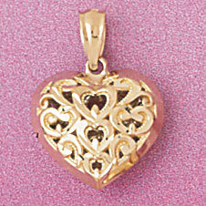 3 Dimensional Heart Pendant Necklace Charm Bracelet in Yellow, White or Rose Gold 4051