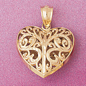 3 Dimensional Heart Pendant Necklace Charm Bracelet in Yellow, White or Rose Gold 4052