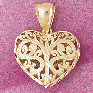 3 Dimensional Heart Pendant Necklace Charm Bracelet in Yellow, White or Rose Gold 4053