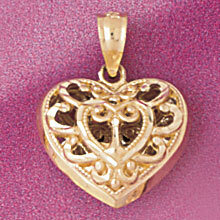 3 Dimensional Heart Pendant Necklace Charm Bracelet in Yellow, White or Rose Gold 4055