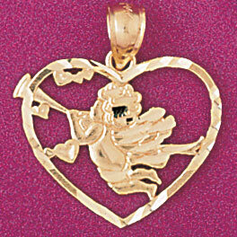 Cupid Heart Pendant Necklace Charm Bracelet in Yellow, White or Rose Gold 4084