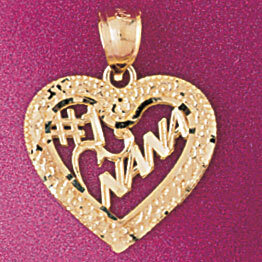 Number one Nana Heart Pendant Necklace Charm Bracelet in Yellow, White or Rose Gold 4091